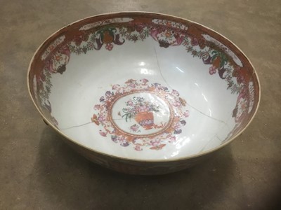 Lot 162 - 18th century Chinese Canton enamel punch bowl, together with Staffordshire figures and Italian ceramic model of a cockatoo