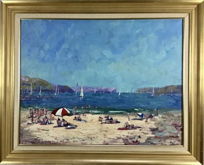 Lot 6 - Binenm Grunstein (Australian, Contemporary) oil on canvas, beach scene