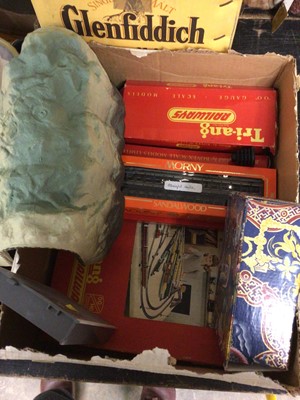 Lot 165 - Wicker picnic hamper, together with a box of books and a box of Triang railways and other sundries