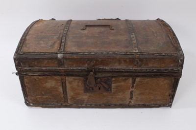 Lot 2719 - Georgian pony skin covered travelling trunk with original label to interior- J. Merriman and Sons, 155 Leadenhall Street, London