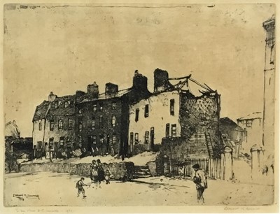 Lot 7 - Leonard Russell Squirrell (1893-1979) etching, Ipswich street scene, 1914, signed and indistinctly inscribed, 17 x 22cm, glazed frame