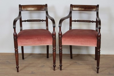 Lot 1343 - Pair of Regency mahogany and brass strung elbow chairs