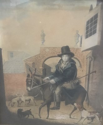 Lot 277 - Late 18th / early 19th century coloured engraving, depicting a dog trader, 54 x 45cm, in period glazed gilt frame