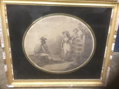 Lot 276 - Set of four George III stipple engravings after Henry Bunbury, each oval, in verre eglomise gilt gesso frames, total size 51 x 61cm