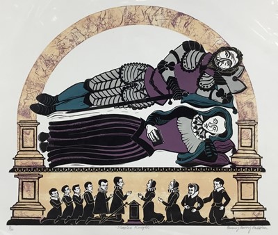 Lot 213 - Penny Berry Paterson (1941-2021) colour linocut print, Sleepless knight