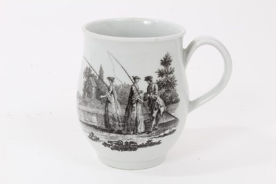 Lot 178 - A Worcester mug, printed by Robert Hancock with The Whitton Anglers and Gardener Grafting a Tree, circa 1760. 
Provenance: Norman Stretton Collection