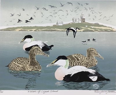 Lot 83 - Penny Berry Paterson (1941-2021) colour linocut, Eiders off Coquet Island