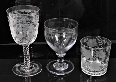 Lot 205 - An early 19th century glass rummer, a tumbler and a Victorian engraved glass