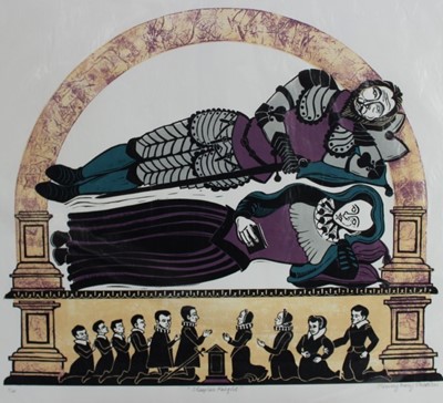 Lot 213 - Penny Berry Paterson (1941-2021) colour linocut print - ‘Sleepless knight’, signed inscribed and numbered