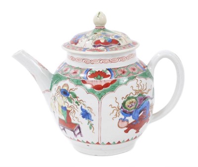 Lot 161 - A Plymouth teapot and cover, painted with the Dragon in Compartments pattern, circa 1768