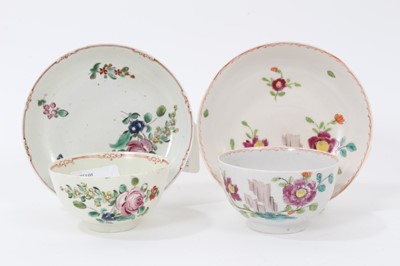 Lot 215 - Two Liverpool polychrome tea bowls and saucers, circa 1780