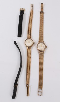 Lot 736 - Two Ladies Longines 9ct gold wristwatches on gold bracelets