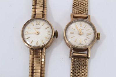 Lot 736 - Two Ladies Longines 9ct gold wristwatches on gold bracelets
