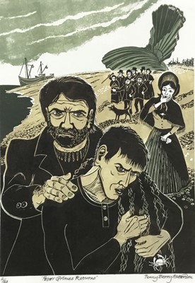 Lot 131 - Penny Berry Paterson (1941-2021) colour linocut print, Peter Grimes Returns, signed inscribed and numbered 2/20, image 47 x 33cm