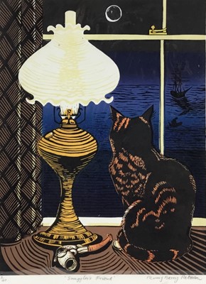 Lot 217 - Penny Berry Paterson (1941-2021) colour linocut print, Smuggler's Friend, signed inscribed and numbered 13/40, image 42 x 31cm