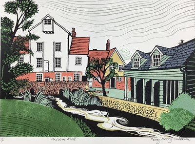 Lot 133 - Penny Berry Paterson (1941-2021) colour linocut print, Wiston Mill, signed inscribed and numbered 14/30, image 30 x 41cm
