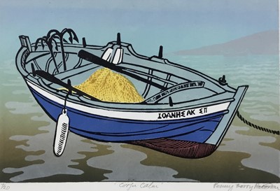 Lot 21 - Penny Berry Paterson (1941-2021) colour linocut, Corfu Calm, and two others
