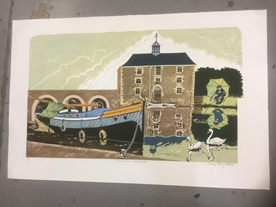 Lot 173 - Penny Berry Paterson (1941-2021) colour linocut, The Custom House, Peterborough