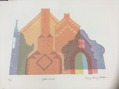 Lot 172 - Penny Berry Paterson (1941-2021) colour linocut, Gable ends, signed, inscribed and numbered 14/16, image 29 x 37cm, together with another by the same hand