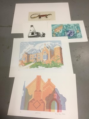 Lot 168 - Penny Berry Paterson (1941-2021) colour linocut, Parenti, signed, inscribed and numbered 9/20, image 15 x 33cm, together with another four further prints by the same hand