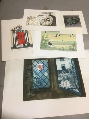 Lot 166 - Penny Berry Paterson (1941-2021) colour etching, Red Lion Prospect, signed, inscribed and numbered 8/10, image 26 x 35cm, together with another four further prints by the same hand
