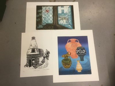 Lot 165 - Penny Berry Paterson (1941-2021) colour linocut, Roman Pots, Chelmsford Museum, signed, inscribed and numbered 4/30 image 33 x 27cm, together with another two prints by the same hand