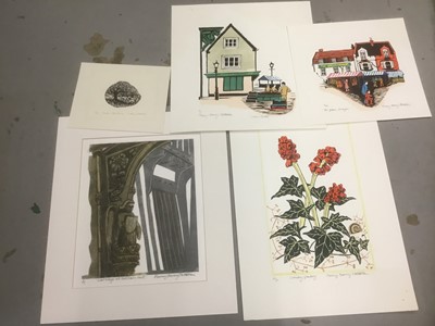 Lot 180 - Penny Berry Paterson (1941-2021) colour print, Under the Olives, signed, inscribed and numbered 8/15, image 6 x 8cm, together with another four prints by the same hand