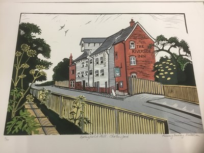 Lot 179 - Penny Berry Paterson (1941-2021) colour linocut, Springfield Mill, Chelmsford, together with two others