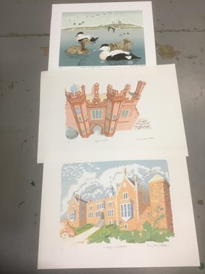 Lot 178 - Penny Berry Paterson (1941-2021) colour linocut, Eiders off Coquet Island,, and two others