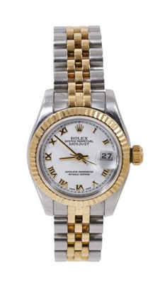 Lot 723 - Ladies Rolex Oyster Perpetual DateJust gold and stainless steel wristwatch on bi-metal Jubilee bracelet