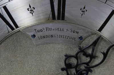 Lot 964 - Late 19th century bracket clock retailed by Thomas Russell & Son of 
Liverpool & London with Westminster chiming fusee movement striking 
on 8 bells