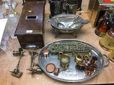 Lot 279 - Silver plate, brass ware and an old till