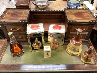 Lot 280 - Two boxed bottles of Dimple Whisky, bottle of Bols Apricot brandy, two bottles of Bells whisky and a small bottle of Haig's whisky (6)