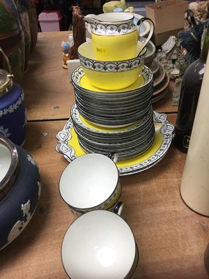 Lot 282 - Tuscan China yellow ground tea set with blue jewelled border