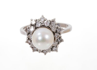 Lot 677 - Cultured pearl and diamond cluster cocktail ring