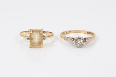 Lot 10 - 18ct gold diamond single stone ring and 18ct gold yellow topaz and diamond ring