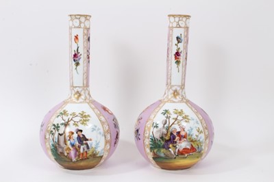 Lot 236 - Pair of Dresden porcelain bottle vases