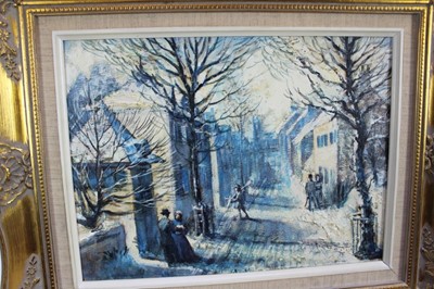 Lot 1210 - *Tom Keating oil on canvas- figures in the street, signed, in gilt frame