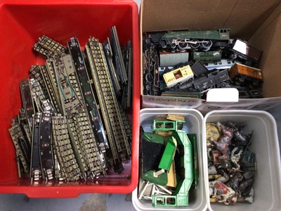 Lot 455 - Hornby railway carriages, track etc, lead animals, Scalextric track, Electric Highways System etc