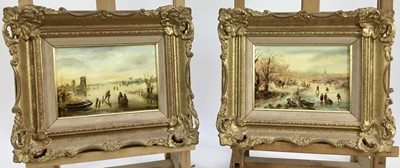 Lot 98 - Maria Toldy (b. 1939) pair of oils - skating scenes, signed