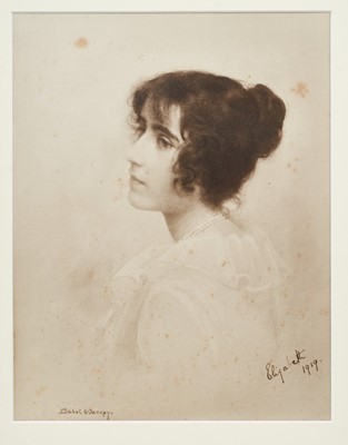 Lot 27 - Lady Elizabeth Bowes-Lyon (later H.M Queen Elizabeth The Queen Mother), signed portrait print by Mabel Hankey, signed in ink 'Elizabeth1919', in glazed frame 45.5 x 36.5 cm Provenance: a gift to...
