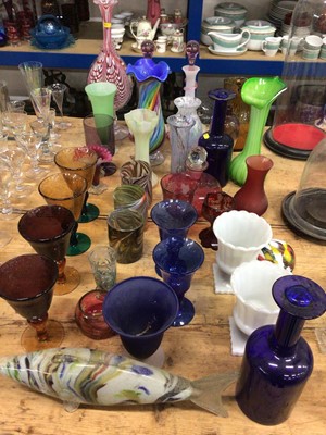 Lot 13 - Good collection of art and other coloured glass, including Venetian, engraved cranberry, etc