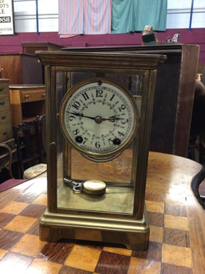 Lot 50 - Late 19th century American 8 day mantel clock in brass four-glass case by New Haven Clock Co.