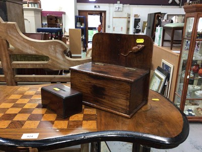 Lot 195 - Old oak church collection box with carved mouse and a Victorian money collection box dated 1872.