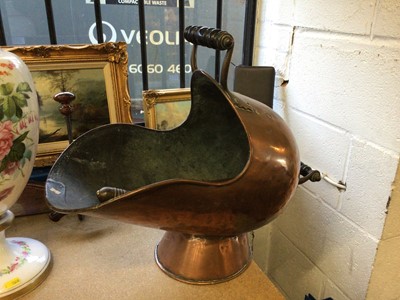 Lot 225 - Antique copper coal scuttle with shovel
