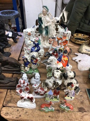 Lot 21 - Collection of Staffordshire figures, including pairs of spaniels and greyhounds