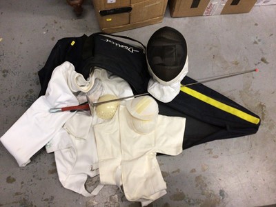 Lot 66 - Fencing equipment, including foil, helmet, clothing, etc
