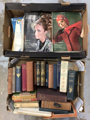 Lot 69 - Box of vintage Vogue patterns and magazines, together with a box of books including 20th century fiction