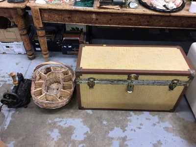 Lot 72 - Large trunk containing pictures, together with a basket and a sewing machine
