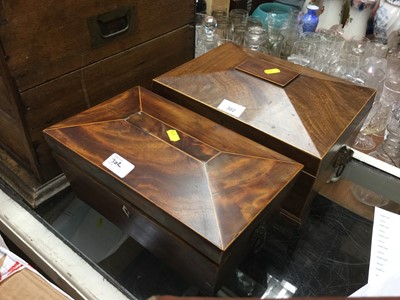Lot 302 - 19th century mahogany two division tea caddy with box wood stringing, together with another similar (interior missing)